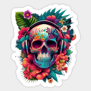 Colorful Floral Skull head design #5 Sticker